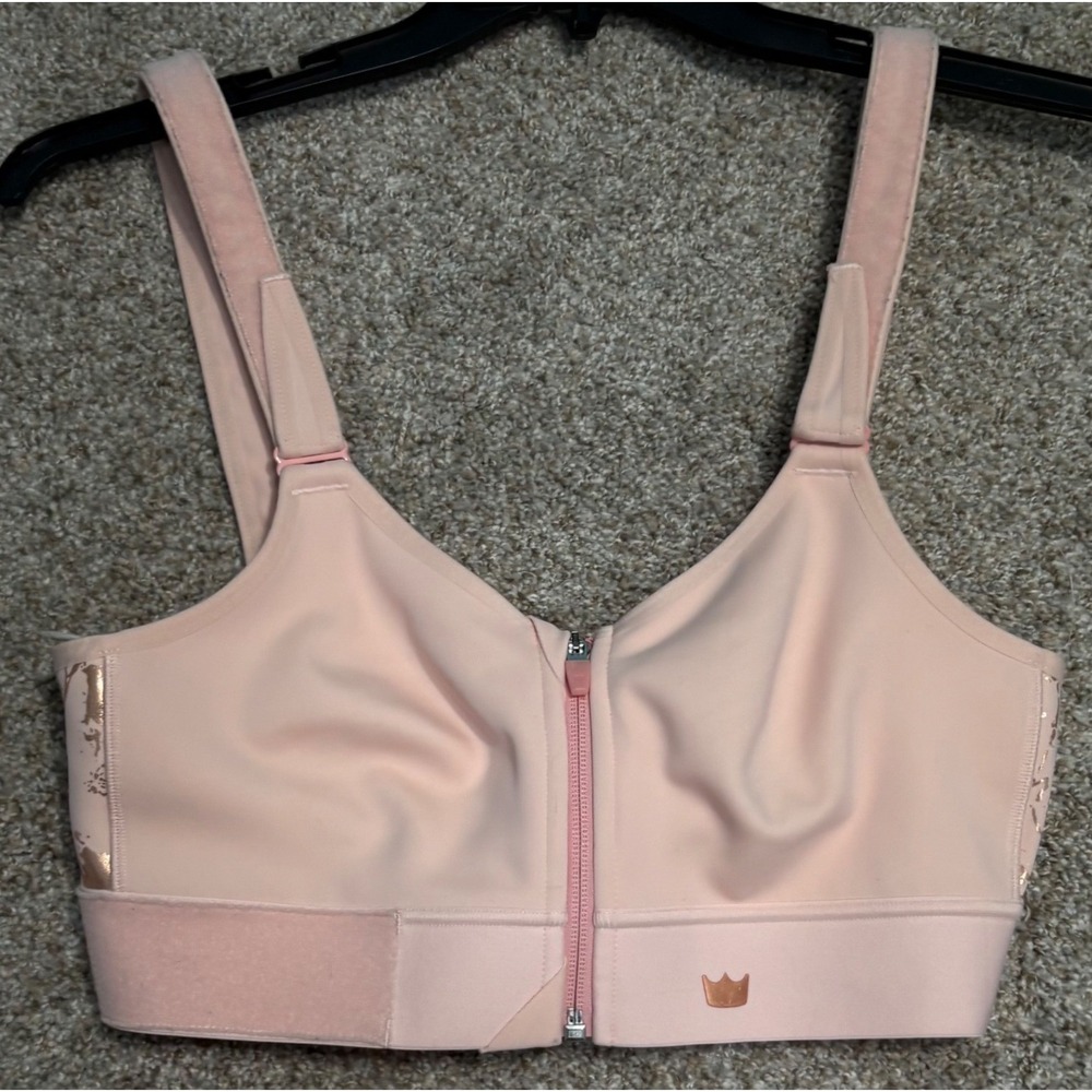 She Fit Flex Sports Bra Size Lux Women Pink Zip Front Adjustable Straps Band